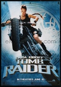 4z156 LARA CROFT TOMB RAIDER DS 28x40 German commercial poster 2001 sexy Angelina Jolie on motorcycle!