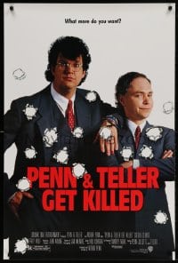 4z818 PENN & TELLER GET KILLED 1sh 1989 great image of magic duo full of bullet holes!