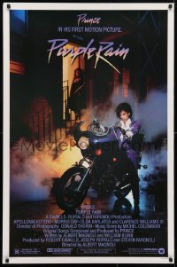 4z835 PURPLE RAIN 1sh 1984 great image of Prince riding motorcycle, in his first motion picture!