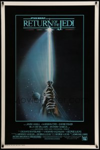 4z850 RETURN OF THE JEDI 1sh 1983 George Lucas, art of hands holding lightsaber by Tim Reamer!
