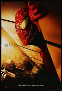 4z892 SPIDER-MAN teaser DS 1sh 2002 Tobey Maguire w/WTC towers in eyes, Marvel Comics!
