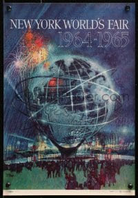 4z018 NEW YORK WORLD'S FAIR 11x16 travel poster 1961 art of the Unisphere & fireworks by Bob Peak!