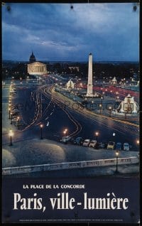 4z020 PARIS, VILLE-LUMIERE 24x39 French travel poster 1950s the Place de la Concorde at night!