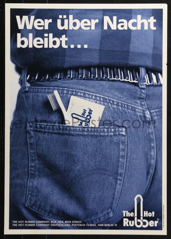 eMoviePoster.com: 4z105 RUBBER blue jeans 17x23 German advertising poster 1990s HIV/AIDS!