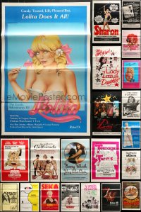 5a610 LOT OF 25 FORMERLY TRI-FOLDED 27X41 SEXPLOITATION ONE-SHEETS 1960s-1980s sexy movie images!