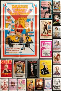 5a034 LOT OF 48 FOLDED SEXPLOITATION ONE-SHEETS 1960s-1980s great sexy images with some nudity!