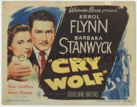 5b028 CRY WOLF TC 1947 great close image of Errol Flynn protecting pretty Barbara Stanwyck!