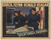5b318 DESPERATE JOURNEY LC 1942 close up of Errol Flynn punching Nazi officer by wounded man!