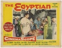 5b357 EGYPTIAN LC #3 1954 Edmund Pursom & Jean Simmons standing over unconscious Victor Mature!