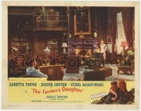5b371 FARMER'S DAUGHTER LC R1954 far shot of Loretta Young & Ethel Barrymore in huge library!