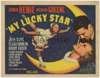 5b077 MY LUCKY STAR TC 1938 romantic close up of ice skater Sonja Henie & Richard Greene on moon!