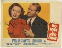 5b633 NO MAN OF HER OWN LC #7 1950 c/u of Lyle Bettger manhandling Barbara Stanwyck from behind!