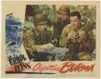 5b646 OBJECTIVE BURMA LC 1945 Errol Flynn, William Prince & Henry Hull consult map in WWII jungle!