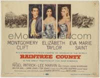 5b094 RAINTREE COUNTY TC 1957 art of Montgomery Clift, Elizabeth Taylor & Eva Marie Saint!