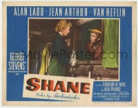 5b766 SHANE LC #4 1953 Jean Arthur has a meaningful talk with Alan Ladd through the window!