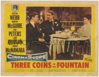 5b878 THREE COINS IN THE FOUNTAIN LC #6 1954 Clifton Webb, Louis Jourdan & Maggie McNamara at table