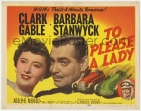 5b127 TO PLEASE A LADY TC 1950 Clark Gable & sexy Barbara Stanwyck + great art of race cars!