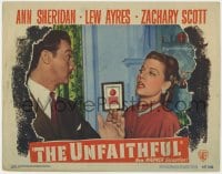 5b924 UNFAITHFUL LC #4 1947 close up of Zachary Scott slapping shameless sexy Ann Sheridan!