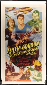 5c161 FLASH GORDON CONQUERS THE UNIVERSE linen 3sh R1940s Buster Crabbe & Ming the Merciless!
