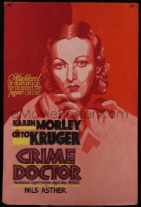 5c152 CRIME DOCTOR local theater 40x60 1934 completely different close-up art of sexy Karen Morley!