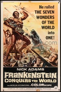 5c439 FRANKENSTEIN CONQUERS THE WORLD 40x60 1966 Toho, art of monsters terrorizing by Reynold Brown!