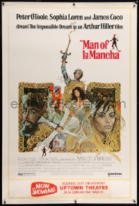 5c463 MAN OF LA MANCHA 40x60 1972 Peter O'Toole, Sophia Loren, cool Ted CoConis art!