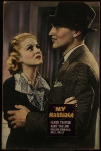 5c150 MY MARRIAGE Meloy Bros. 40x60 1936 pretty Claire Trevor & Kent Taylor embrace close up!