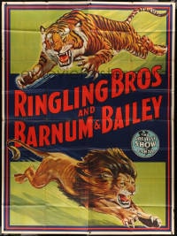 5c078 RINGLING BROS & BARNUM & BAILEY circus 8-sheet poster 1946 big top art of lion and tiger!