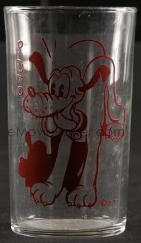 5c017 PLUTO drinking glass 1940s Walt Disney, great image of the dog in red!
