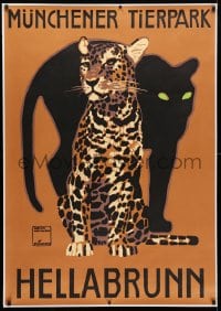 5c292 HELLABRUNN ZOO 33x47 German special poster 1980s panthers by Ludwig Hohlwein from 1912 print!