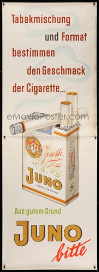5c385 JUNO lit cigarette style 33x94 German advertising poster 1950s Walter Muller smoking art!
