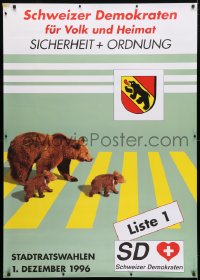 5c223 SWISS DEMOCRATS 36x50 Swiss political campaign 1996 three bears crossing the road!