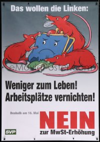 5c228 SWISS PEOPLE'S PARTY 35x50 Swiss political campaign 2004 rats eating money from coin purse!