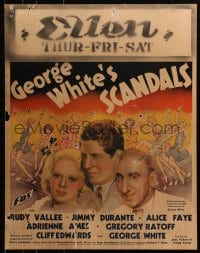 5c113 GEORGE WHITE'S SCANDALS jumbo WC 1934 art of Alice Faye, Vallee, Durante & dancers, rare!