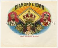 5d174 DIAMOND CROWN 7x8 cigar box label 1920s cool logo artwork with embossed gold foil!