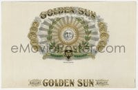 5d183 GOLDEN SUN 7x10 cigar box label 1920s cool logo artwork with embossed gold foil!