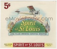 5d206 SPIRIT OF ST. LOUIS 7x8 cigar box label 1920s art of the first flight from New York to Paris!