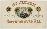 5d207 ST. JULIEN 6x10 cigar box label 1930s cool logo artwork with embossed gold foil lettering!