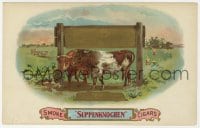 5d208 SUPPENKNOCKEN 6x10 cigar box label 1900s art of cattle standing under sign, Soup Bones!