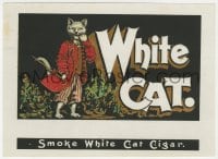 5d216 WHITE CAT 6x8 cigar box label 1920 great artwork of human-like cat + gold foil outlines!
