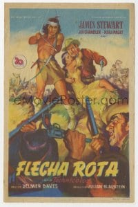 5d464 BROKEN ARROW Spanish herald 1951 Soligo art of James Stewart rescuing sexy Indian Debra Paget
