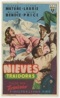 5d516 DANGEROUS MISSION Spanish herald 1955 Victor Mature, Piper Laurie, different ALE art!