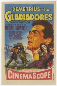 5d528 DEMETRIUS & THE GLADIATORS Spanish herald 1954 Soligo art of Victor Mature & Susan Hayward!