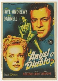 5d562 FALLEN ANGEL Spanish herald 1947 Soligo art of Alice Faye, Dana Andrews & bad Linda Darnell!