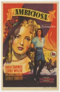 5d575 FOREVER AMBER Spanish herald 1948 different Soligo art of sexy Linda Darnell & Cornel Wilde!