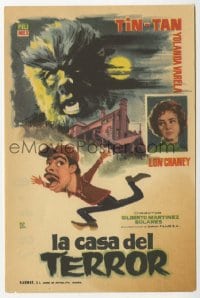5d679 LA CASA DEL TERROR Spanish herald 1961 Montalban art of monster Lon Chaney Jr. & Tin-Tan!