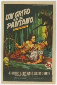 5d709 LURE OF THE WILDERNESS Spanish herald 1953 Soligo art of Jean Peters & Jeff Hunter in swamp!