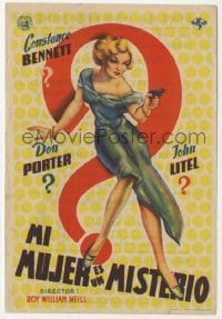5d713 MADAME SPY Spanish herald 1942 best different art of sexy Constance Bennett with gun!