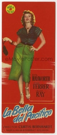 5d730 MISS SADIE THOMPSON Spanish herald 1956 full-length Rita Hayworth smoking & swinging purse!