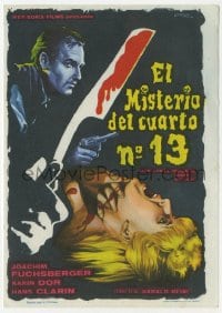 5d826 ROOM 13 Spanish herald 1964 Edgar Wallace, art of Fuchsberger w/ gun & bloody straight razor!